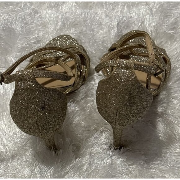 Womens Jewel By Badgley Mischka Gold Glitter Gweny Strappy Heel Sandals Size 7.5 - Picture 2 of 5